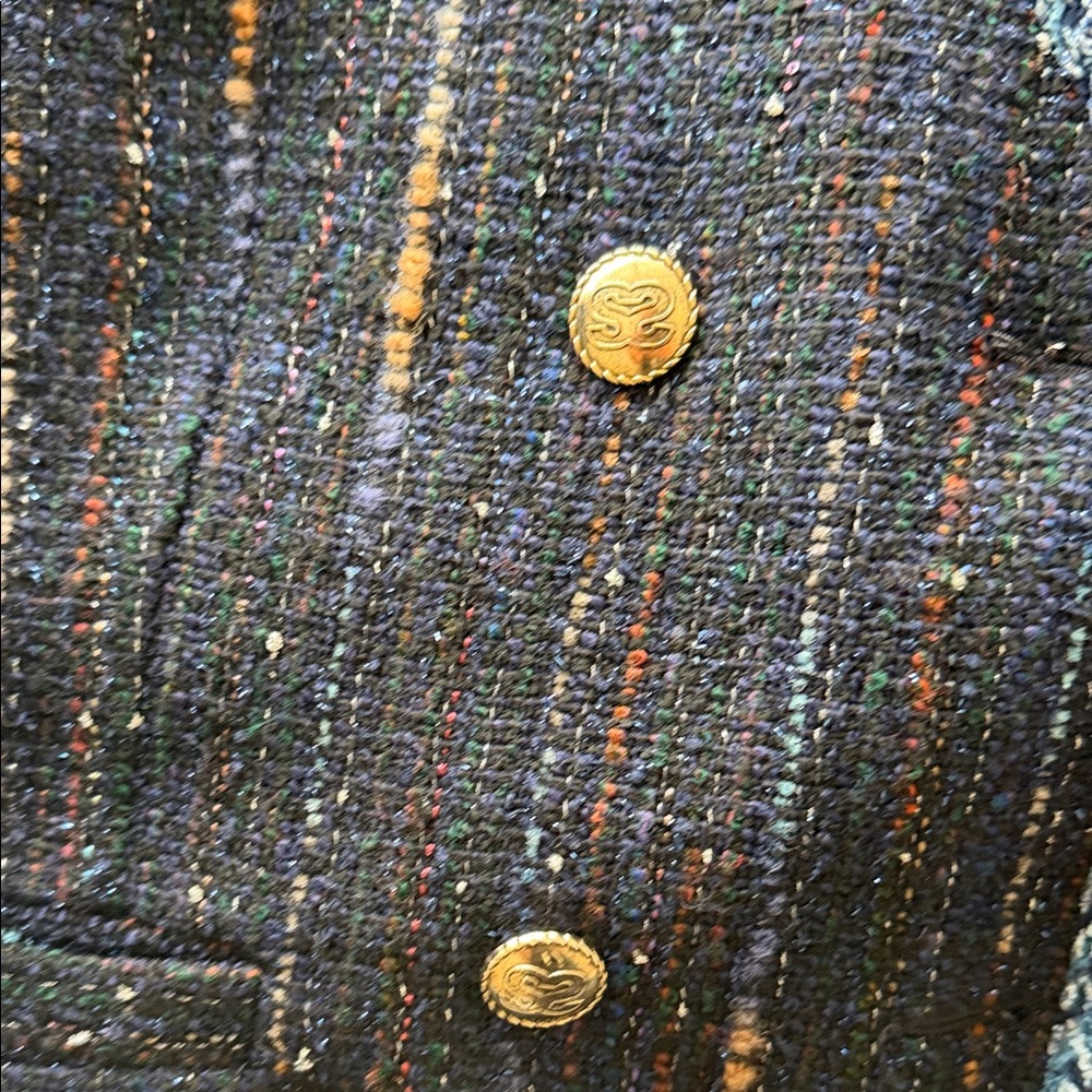 Sandro Navy Tweed Braided-Trim Blazer with Multicolor Flecks - Picture 2 of 5